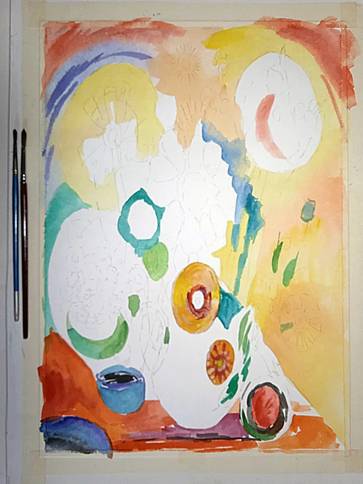 Kandinsky Flowers Style Original Art Abstract Painting Floral Wall Art Still Life Artwork 16 by 11 Above Sofa Art by TatianaArtShop