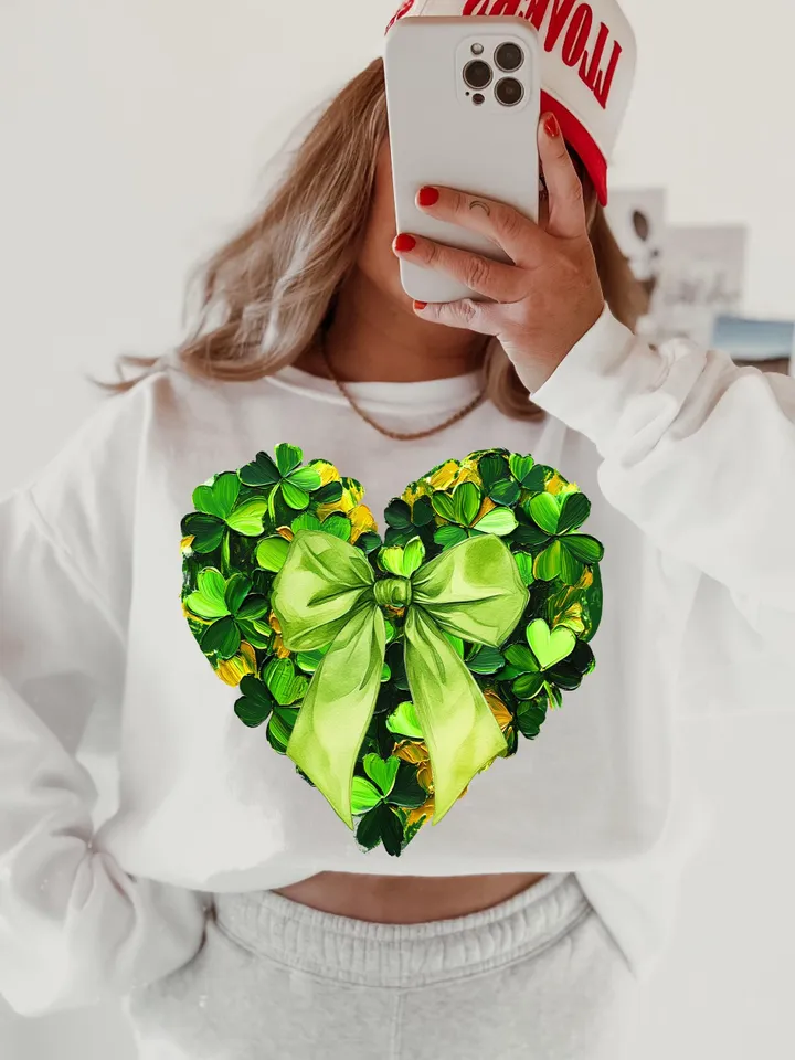 St. Patrick’s Day Heart Bow, Brushstroke png, 4 leaf clover png, St Patrick's Day png, Irish png, Shamrock png designs, Coquette st patrick