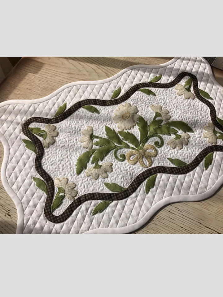 Quilted Table topper with Floral Appliqué – Handmade Elegance