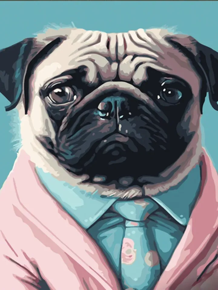 Pug, business dog, Mr. Pug, beloved friend, beloved pet painting by numbers