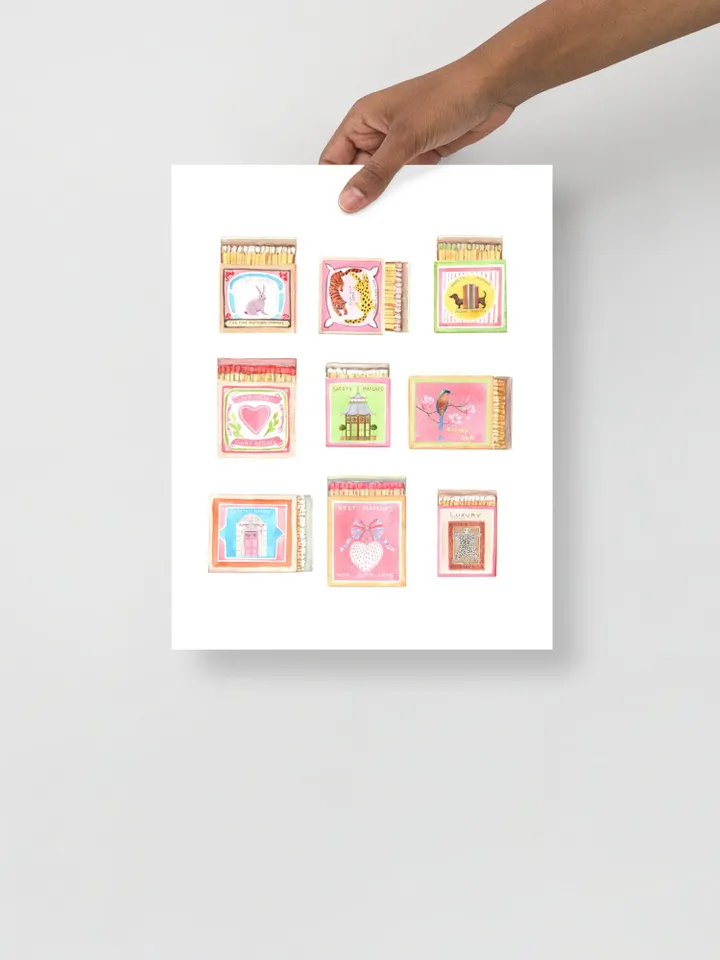 Matchbox Art Collection Print, Watercolor Painting, Vintage Matchbox, Pastel Print, Retro Art Print, Match Box Print, Game Room Art