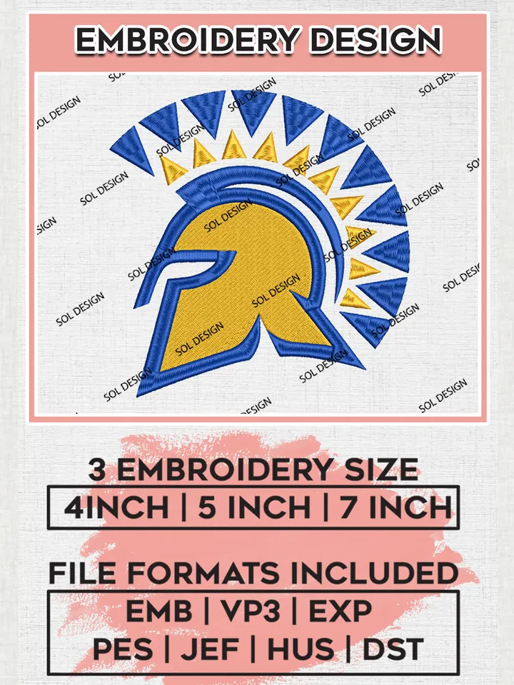 San José State Spartans Logo Machine Embroidery Design, NCAA San José State Spartans Embroidery Design Design files, NCAA Embroidery Designs, NCAA Machine Embroidery Designs, Digital Download