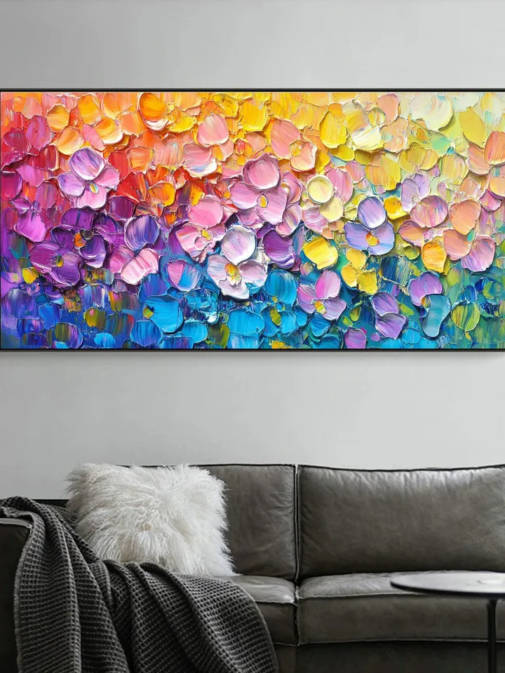 Rainbow Floral Impasto Painting, Original Textured Flower Art, Colorful Wall Art, 3D Canvas Art, Modern Floral Decor, Living Room Decor