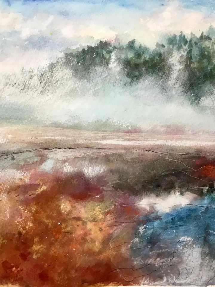 Grand Teton and Yellowstone national USA parks,landscape original watercolor painting,semi-abstract,nature painting,holiday memory gifts