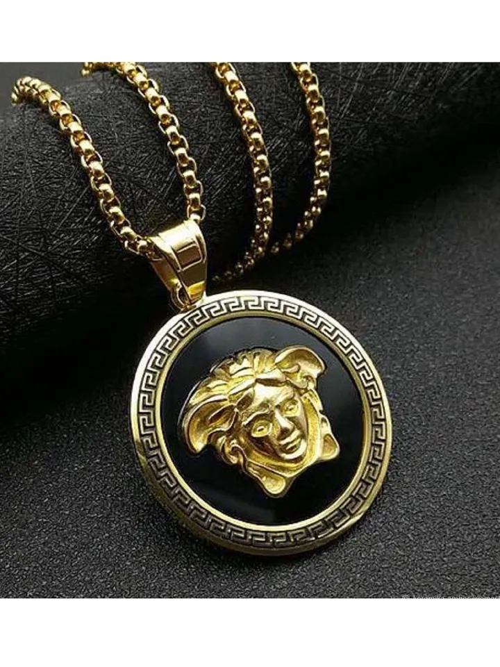 Medusa necklace men gift Medusa pendant 14k Gold Plated black Greek mythology jewelry Medusa Gorgon coin medallion Long chain necklace Christmas Birthday Gift Men Women Fashion Jewelry