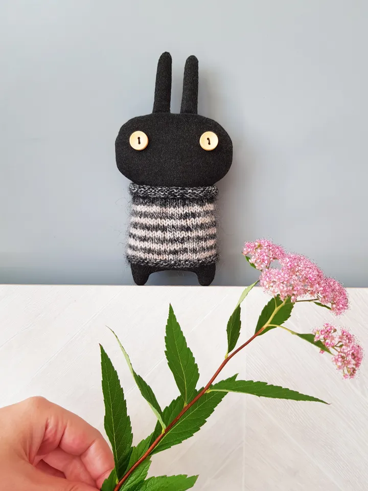 Black Rabbit pattern PDF for sewing and knitting, digital tutorial in english, stuffed animal DIY