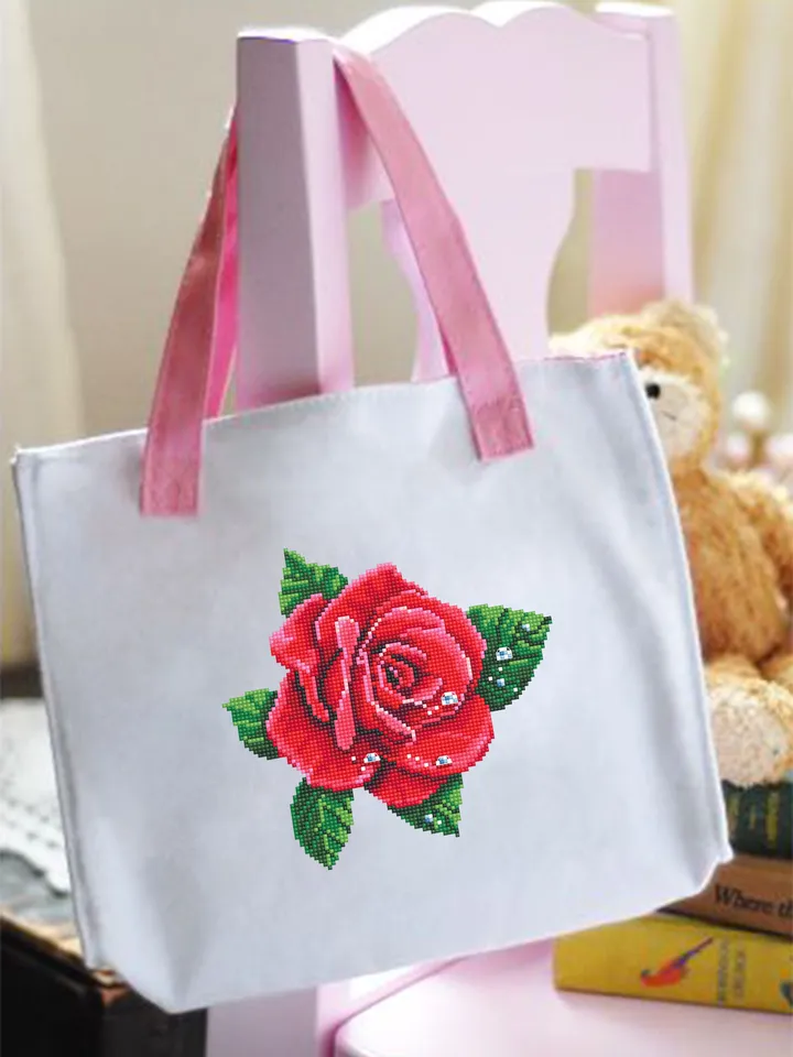 Red rose cross stitch pattern PDF download Simple flower cross stitch chart, Flower pattern digital PDF, Mothers day gift, Home decor #P47