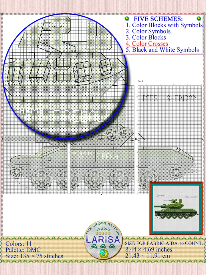 Sheridan Cross Stitch Pattern | American M551 Sheridan Tank Chart