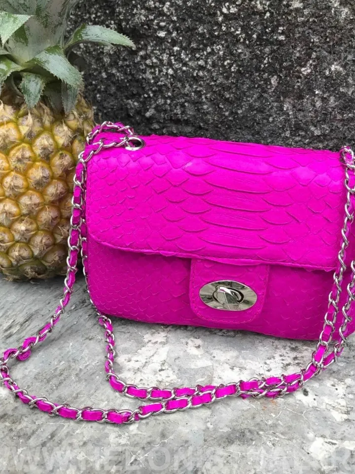 Genuine Python Skin fuchsia summer mini bag| Adjustable Chain Classy Elegant Bright Pink Crossbody Small Lady Summer Purse | Gift for her