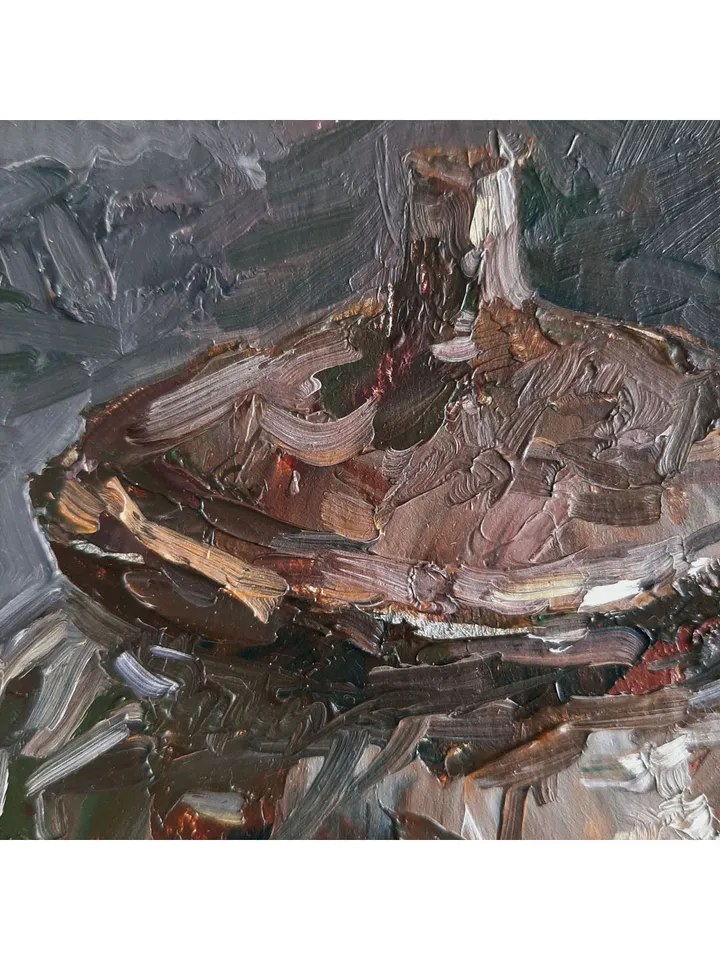 Garlic PAINTING 8,7x9,1" ORIGINAL ART Kitchen Artwork Ceramic Pots Still Life Signed by artist Marina Chuchko