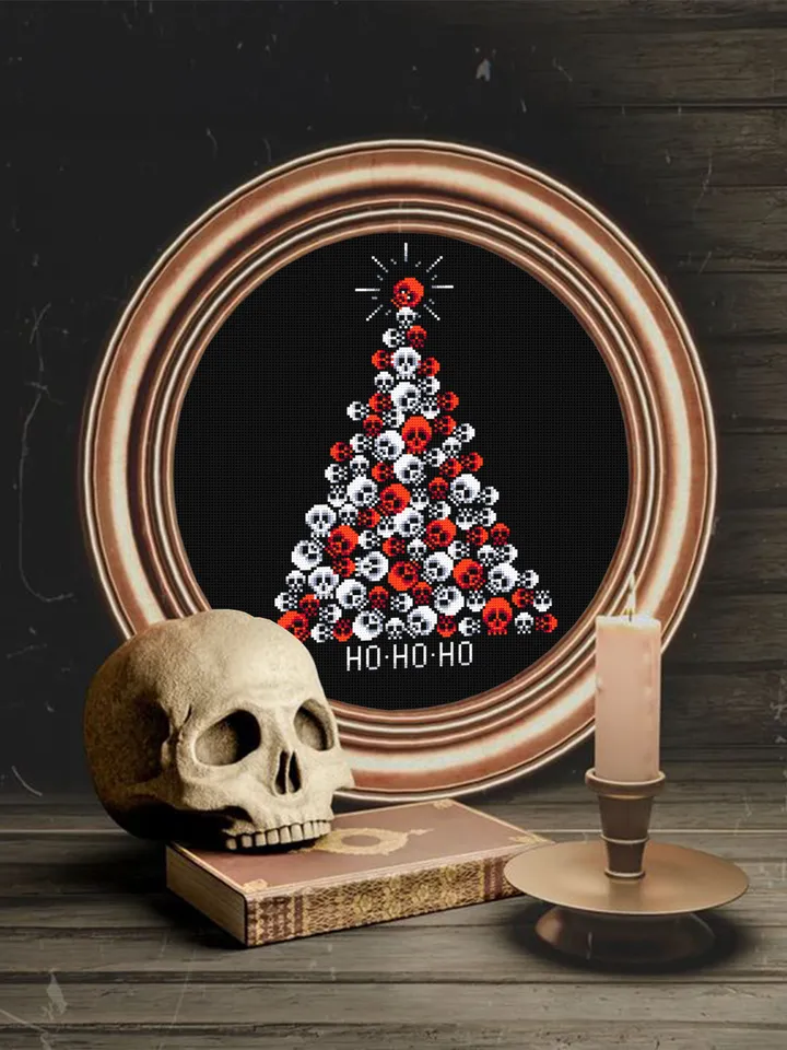 Horror Christmas tree cross stitch pattern download PDF Spooky Christmas pattern digital Gothic embroidery PDF Skull stitch Horror gift #N54