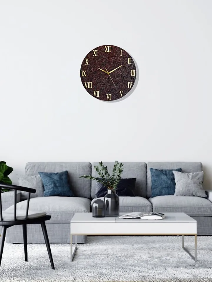 Large brown wall clock 50 cm Golden numbers Handmade clock Silent wall clock