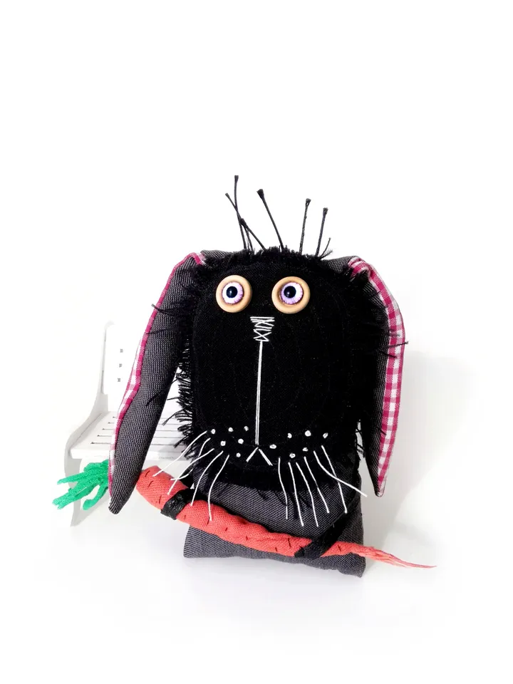 Handcrafted Quirky and Unique Fabric Art Bunnies: One-of-a-Kind Fun Delightful Interior Decor Toys with a Spooky Twist. FREE SHIPPING!