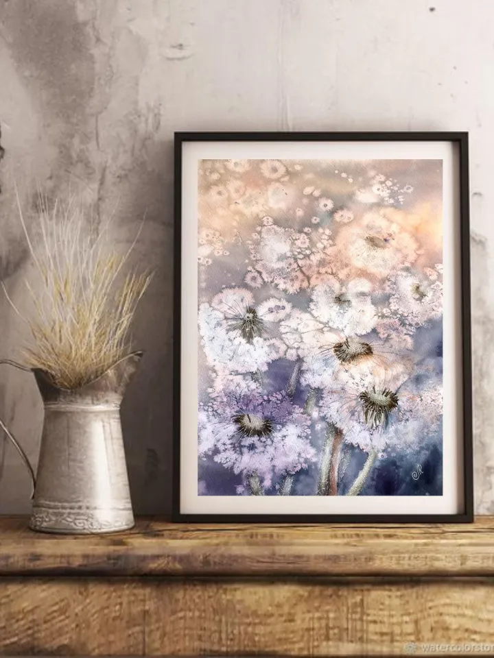 Flowers Original Painting Wildflowers Wall Art Dandelion Painting