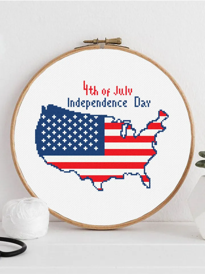 USA map cross stitch pattern PDF download Patriotic cross stitch chart, American flag embroidery, Independence Day july 4 cross stitch #T14