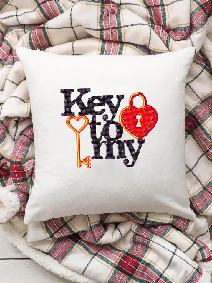 Love quote cross stitch pattern download PDF, Love lettering Key to my heart cross stitch chart, Valentines day gift, Beginner stitch #V7