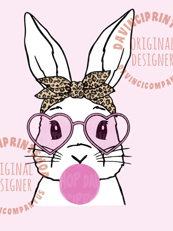Cute Bunny With Bandana Glasses Bubblegum PNG, Rabbit Bandana Glasses PNG, Easter Rabbit Bandana, Funny Easter png, Easter png, Bunny png