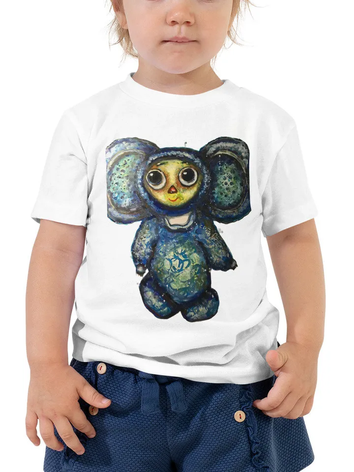 Cheburashka Toddler Short Sleeve Tee,russian toy unique design toddler t shirt,handmade special wearable  gift for kids.