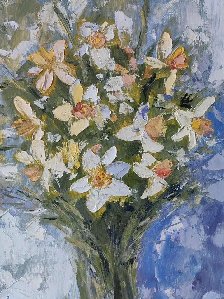 Narcissus Original Oil Panting Bouquet Of White Daffodils Wall Art