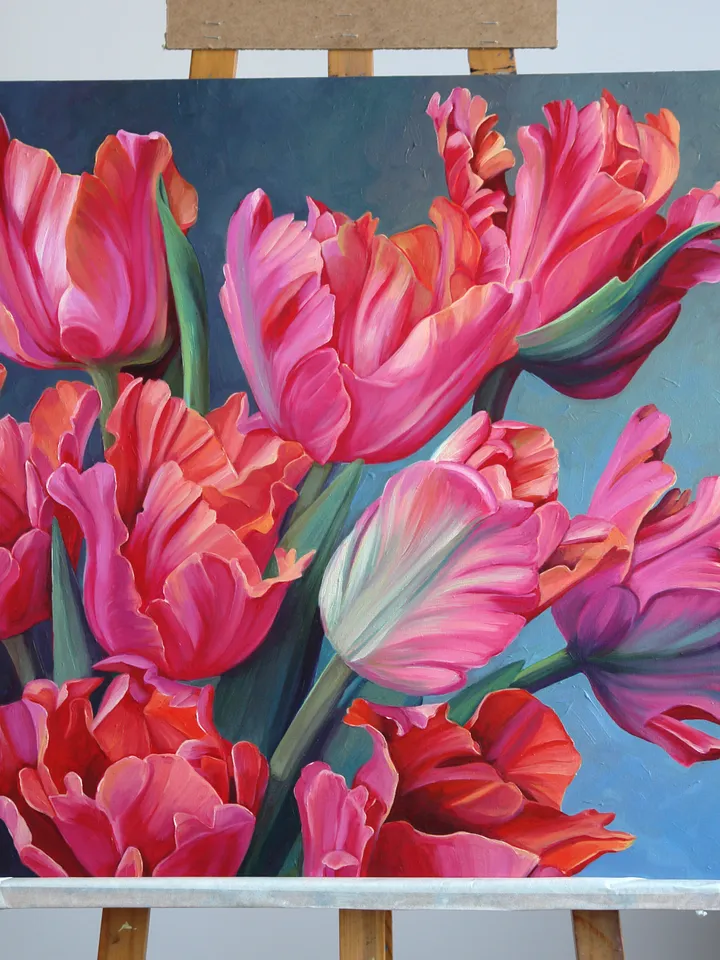 Pink tulips oil painting