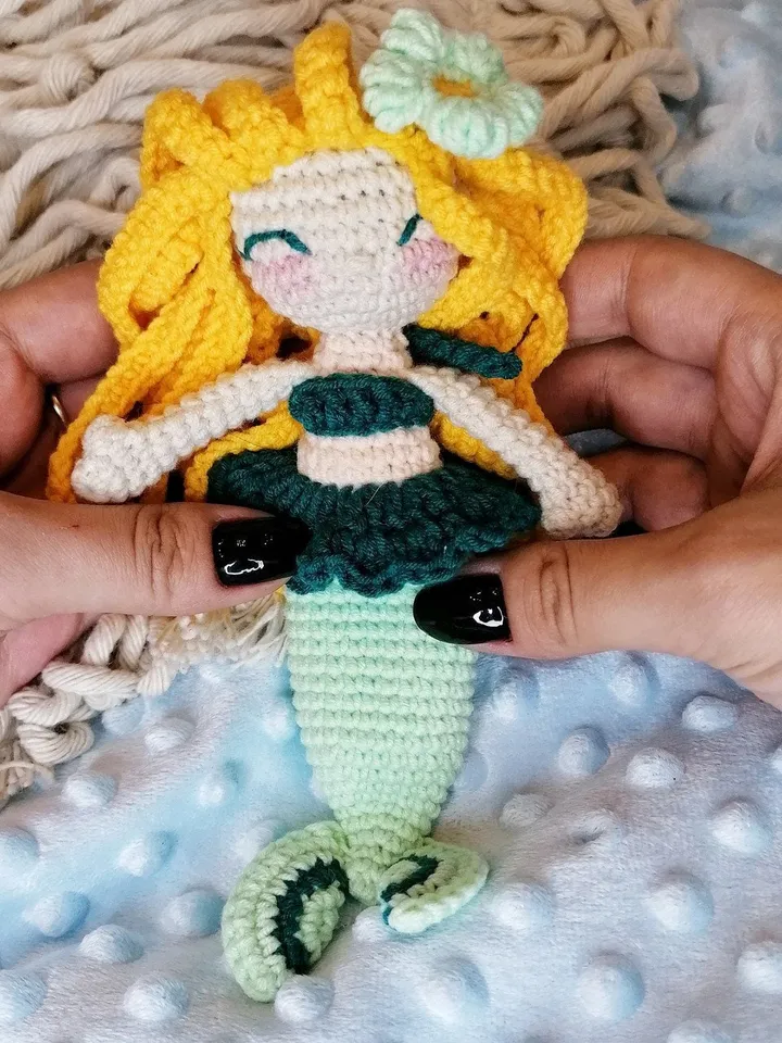 PDF Crochet Pattern Mermaid doll, Amigurmi mermaid, pattern crochet doll, pattern crocheted doll with hair, amigurumi doll, sea toy pattern