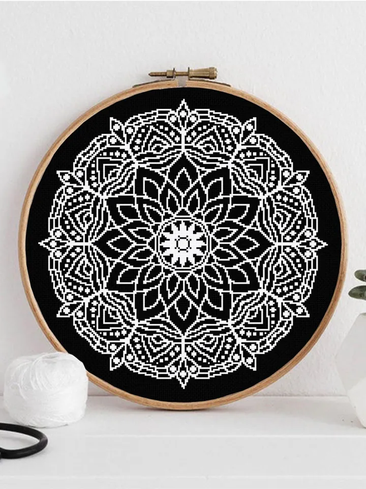 Mandala cross stitch pattern PDF download Monochrome cross stitch chart, Mandala pattern digital PDF, Mandala ornament, DIY Home decor #M267