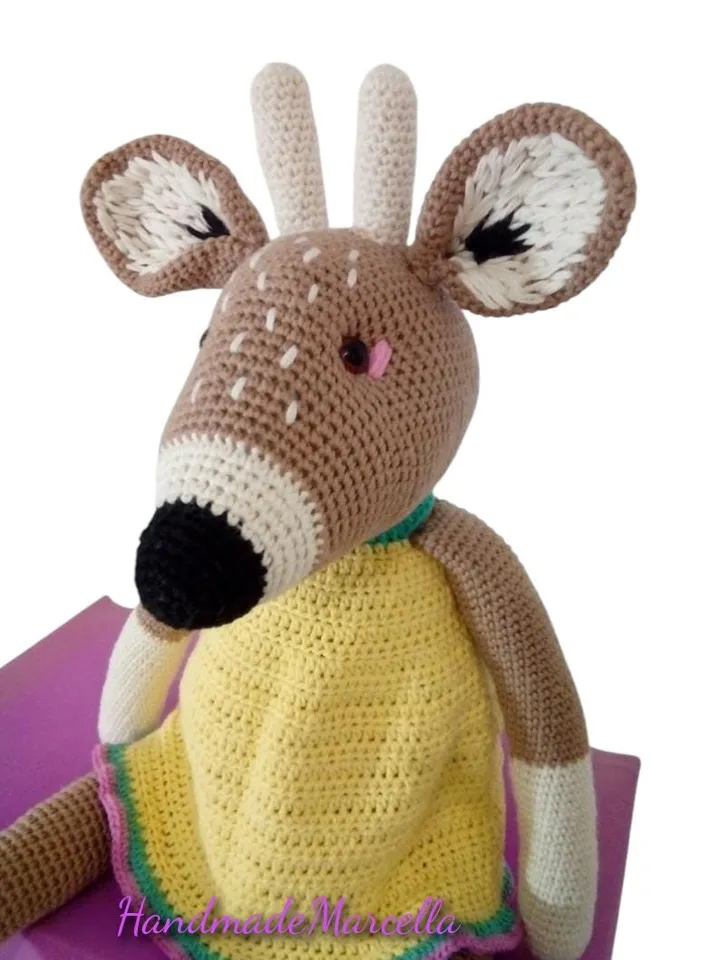 Large Amigurumi Deer – 57 cm Handmade Crochet Forest Animal – Deer in Yellow Dress – Soft Toy for Girl – Nursery Decor – Gift Idea