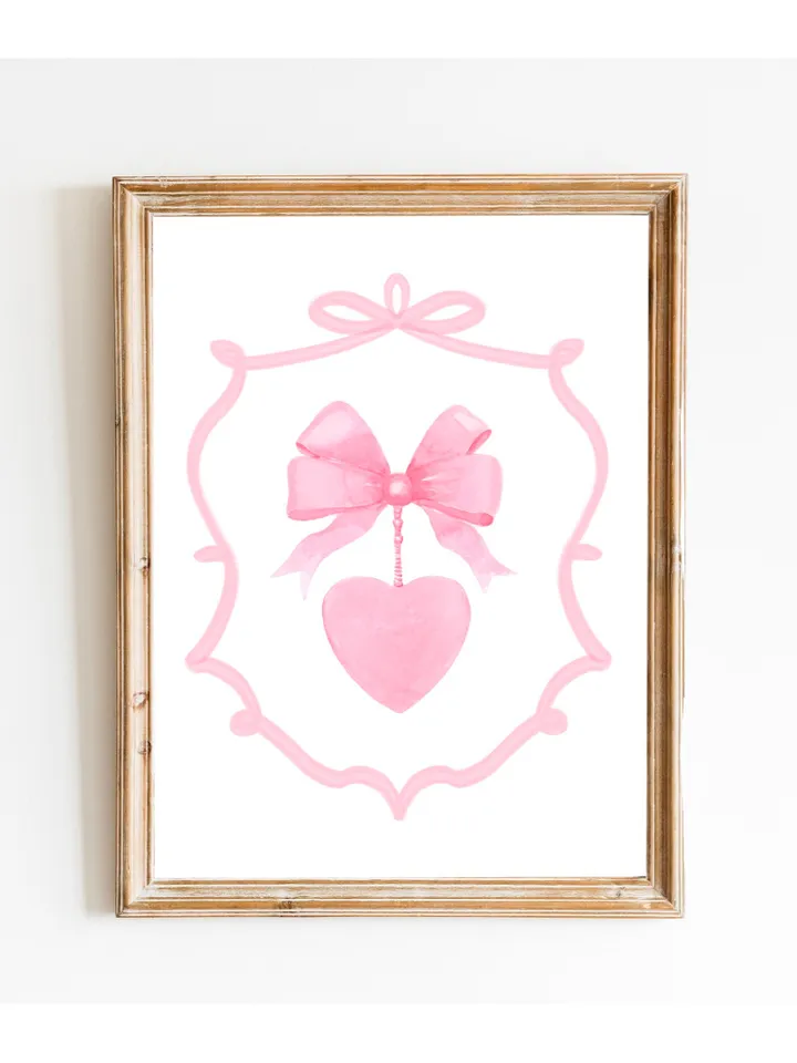Pink Bow Painting Watercolor Art Print, Soft Girl Decor, Newborn Girl, Coquette Pink Bow, Nursery Room, Girly Apartment Art, Baby Gift