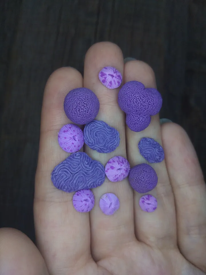 Set of miniature corals shades of violet, tiny corals for diorama, dollhouse or resin art