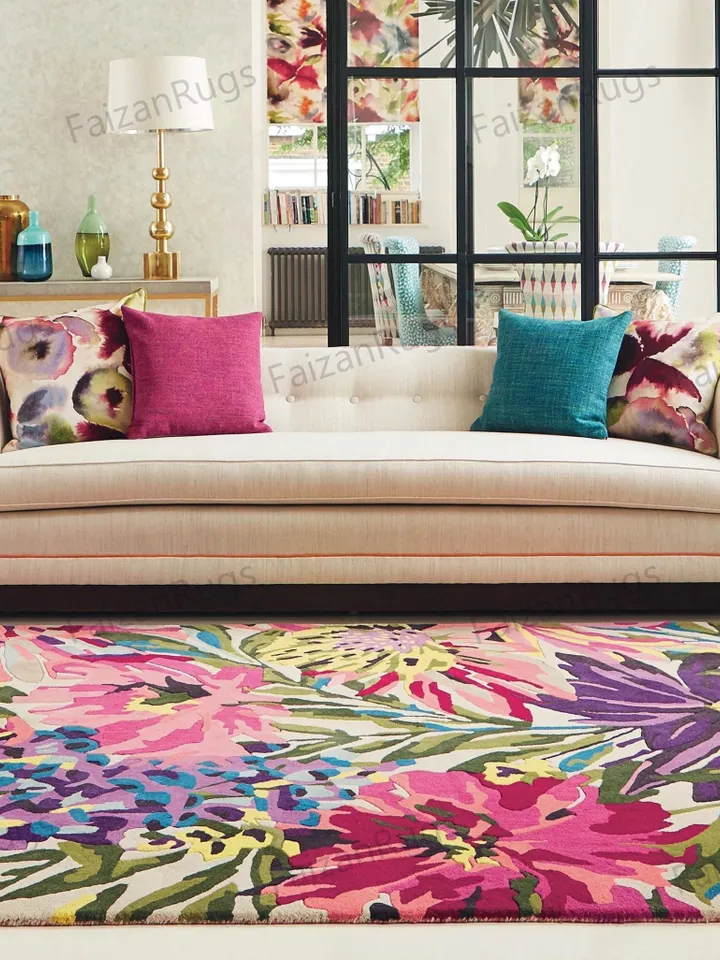 Buy Floral Rugs Hand Tufted Hand Woven with 100% Wool in All Regular Size 5x8, 6x9, 8x10, 9x12, Multi Color in Floral Design, Stunning Rugs.
