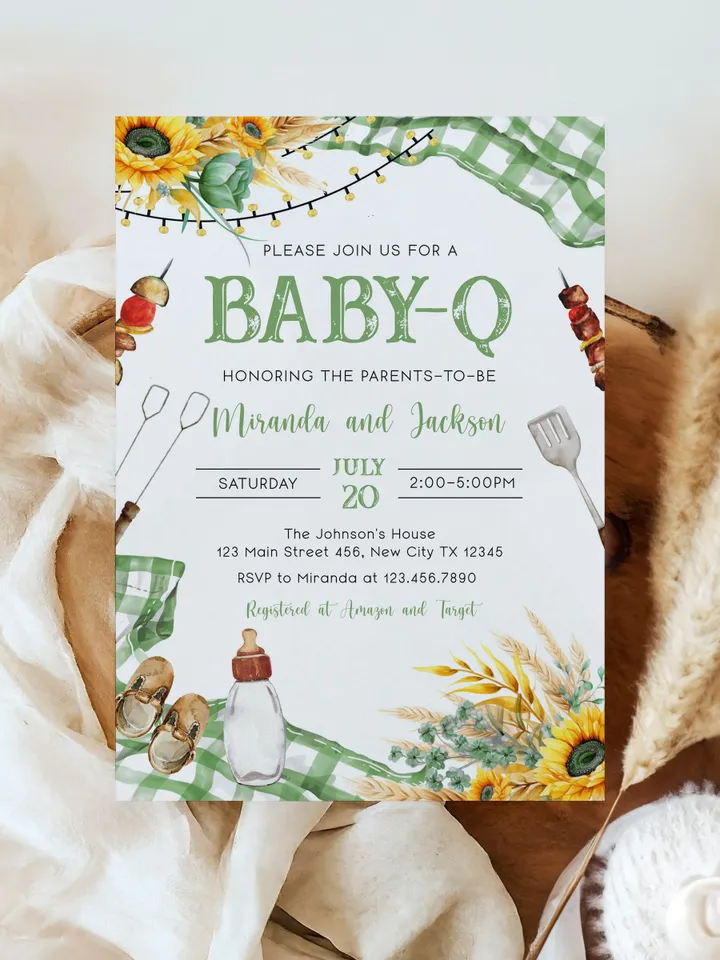 Baby-Q Baby Shower Invitation, BBQ Baby Shower Invite, Backyard Baby Shower, BBQ Party Baby Sprinkle Invitation, Editable Template I116