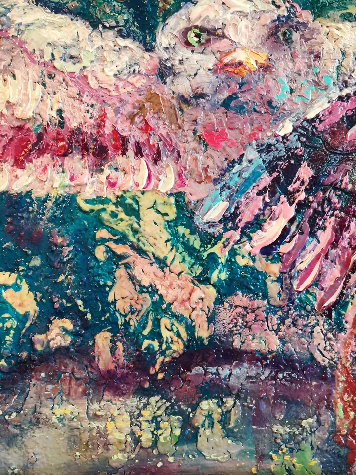 Seagull Bird Painting Art Oil Original Impasto Northern Aurora Borealis Svinar Oksana