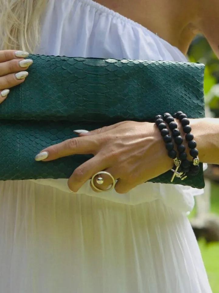 Genuine Python Skin Dark Green Envelope Clutch | Classy Elegant Leather Bag | Exotic skin Bag | Green Women Purse | Snake print flat bag