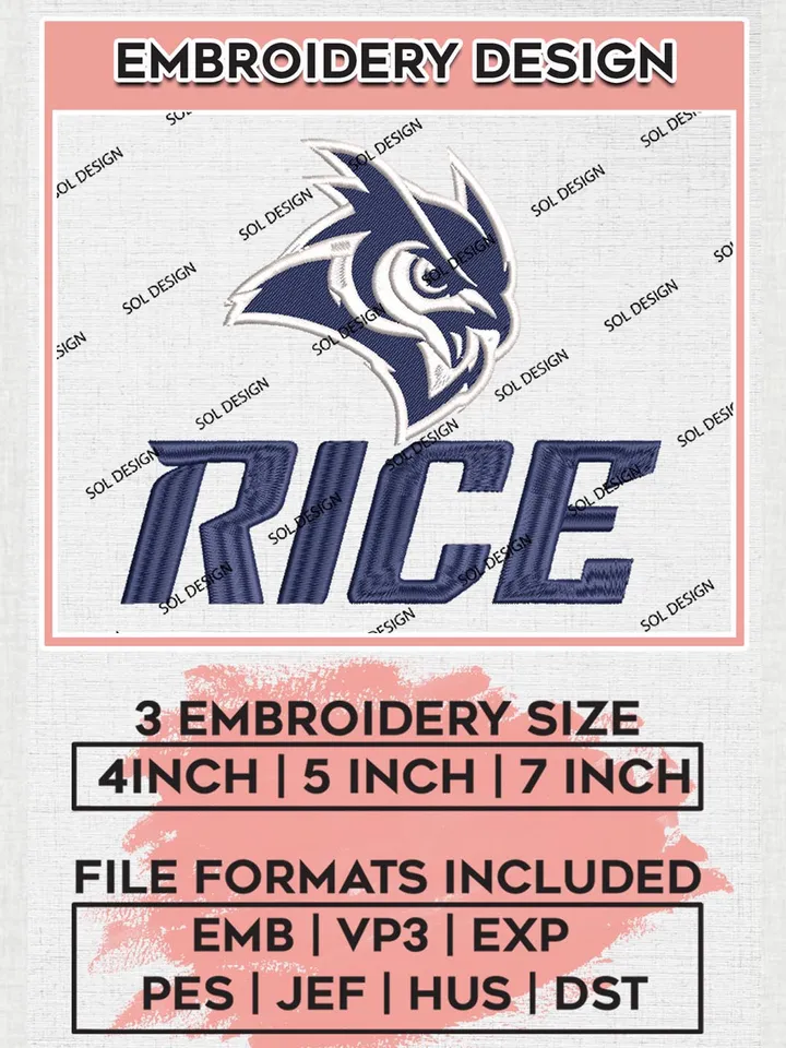 NCAA Rice Owls Machine Embroidery Files, NCAA Rice Owls Logo Embroidery designs, NCAA Teams, 3 sizes, NCAA Machine embroidery designs, Digital Download