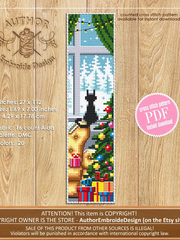 Cat Bookmark set cross stitch pattern download PDF Handmade bookmark cross stitch, Funny Black cat cross stitch chart, Cat lover gift #B113