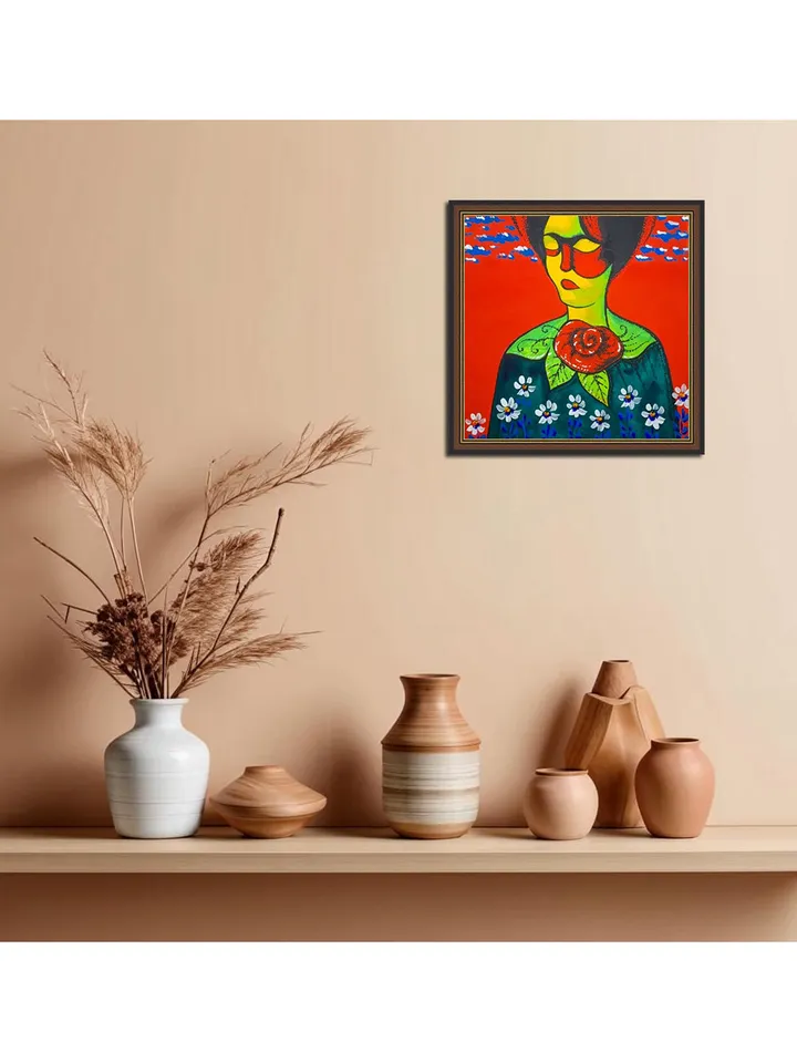 Woman Portrait Painting Figurative Original Art Female Artwork Rose Painting 8 by 8 Above Sofa Art by TatianaArtShop