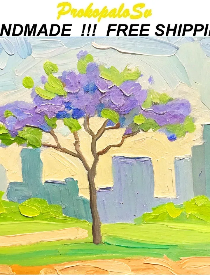 Jacaranda Oil Painting Los Angeles Impasto Jacaranda Original Art California Plein Air Small Artwork Gift by ArtProkopaloSv