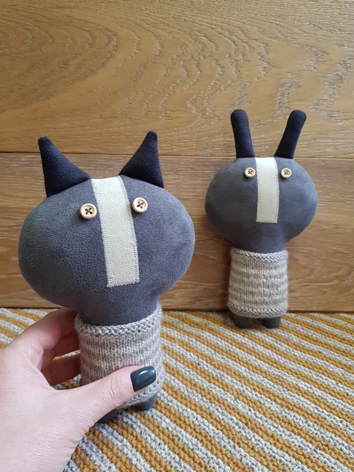 Animal dolls patterns PDF Rabbit, Cat and Bear in sweaters, set of 3 digital tutorials, stuffed animals sewing diy