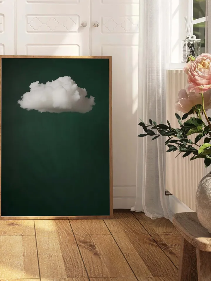 Emerald Green Cloud Wall Art Print, Bedroom Wall Decor Over the Bed Art, Above Bed Decor, Bedroom Decor, Abstract, Minimalist, Dark Green