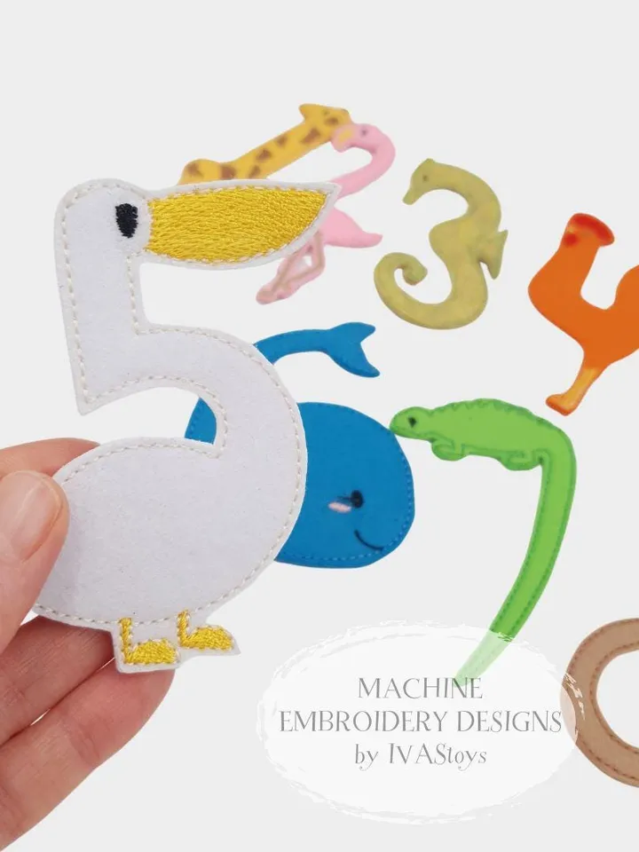 Animal Numbers ITH Embroidery Design Set (0-9), Felt Numbers Pattern for Counting Toy, Preschool Math Activity 4x4 Hoop