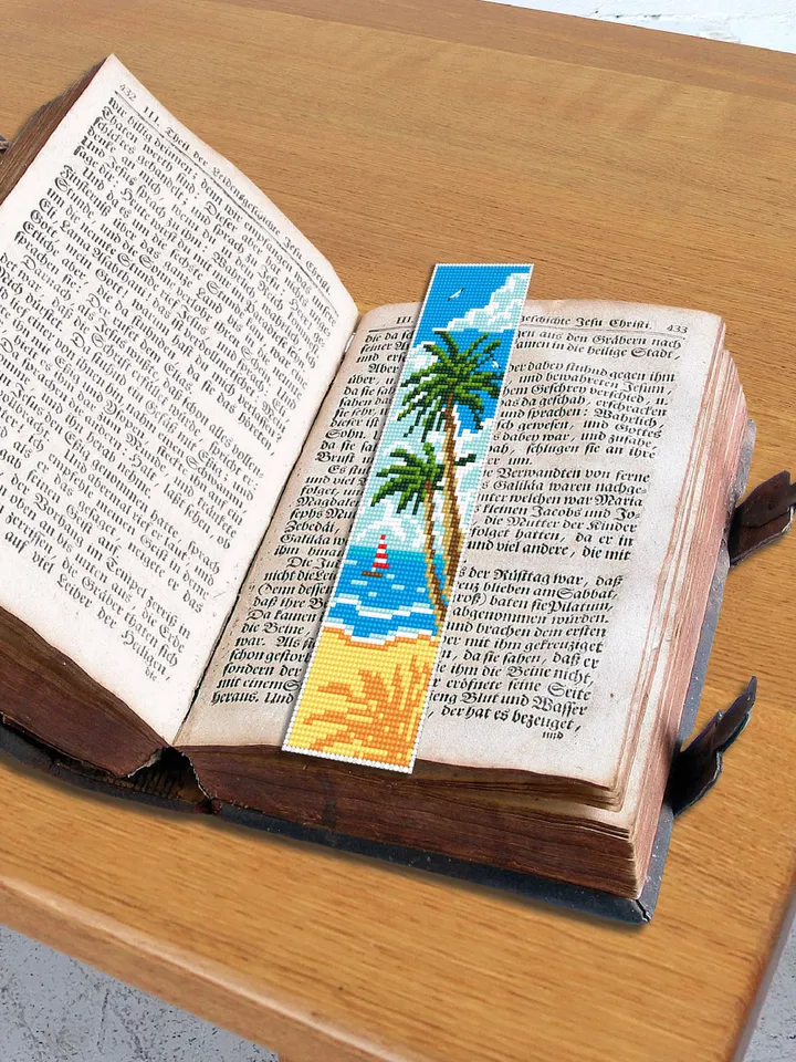 Bookmark beach cross stitch pattern digital PDF Handmade bookmark nature embroidery beginners Instant download Gift for book lover #B22