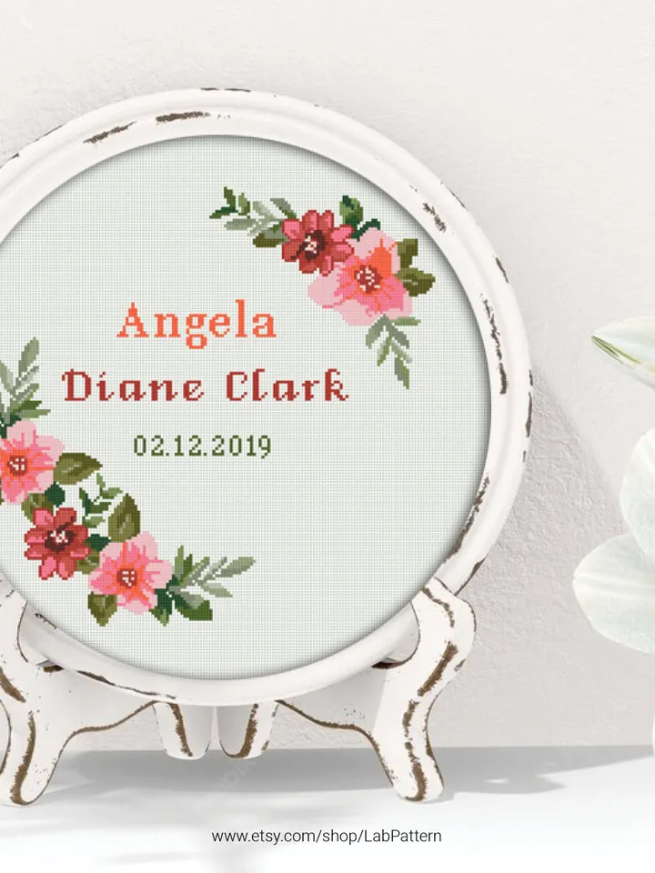 Floral Frame Bundle Birth announcement cross stitch pattern baby boy girl nursery decor counted chart gift DIY, embroidery, instant PDF