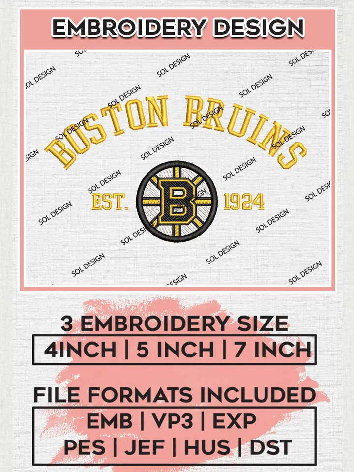 NHL Boston Bruins Team Est Embroidery Design, NHL Boston Bruins Logo Embroidery Files, Hockey Team Machine Embroidery, Machine Embroidery Design