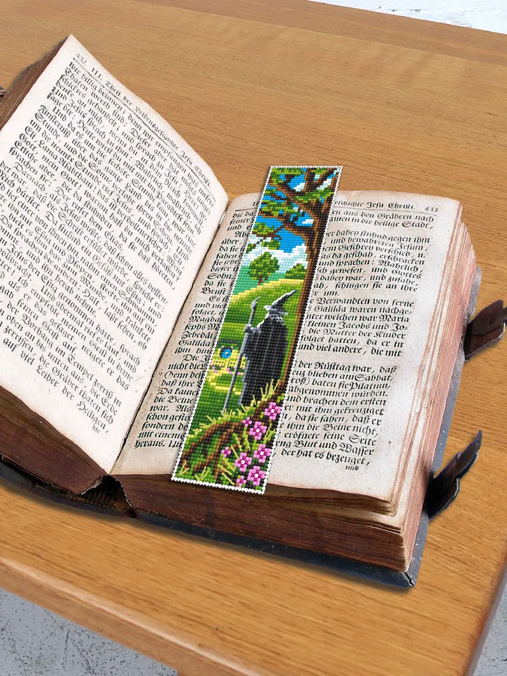 Fantasy bookmark cross stitch pattern download PDF, Wizard cross stitch chart, Magic handmade bookmark digital, Fairy house embroidery #B89