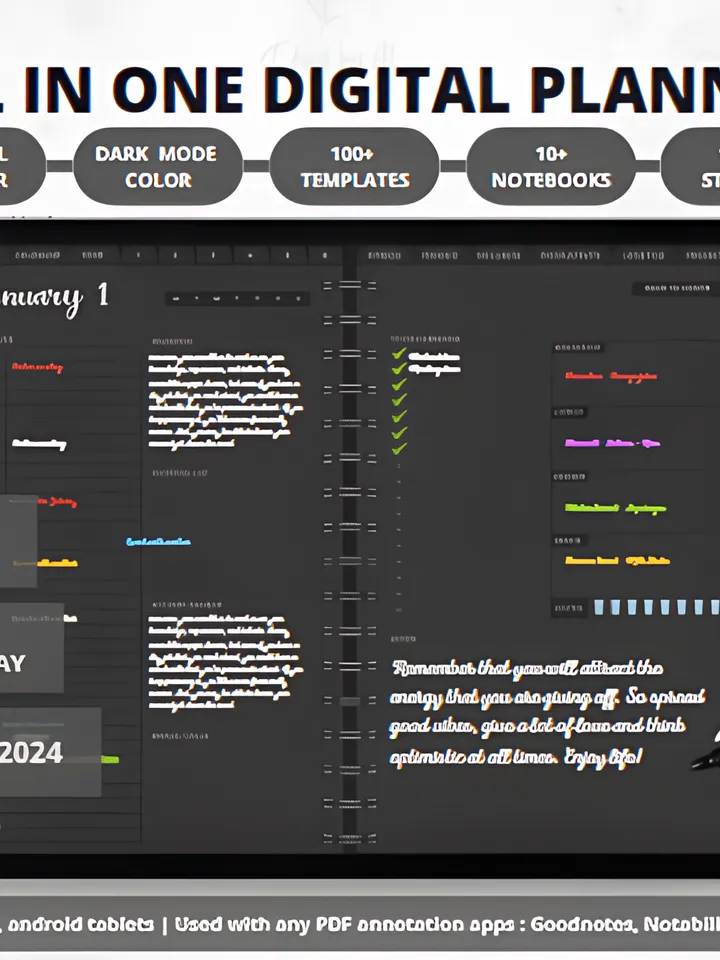 ALL in ONE DARK MODE DIGITAL PLANNER