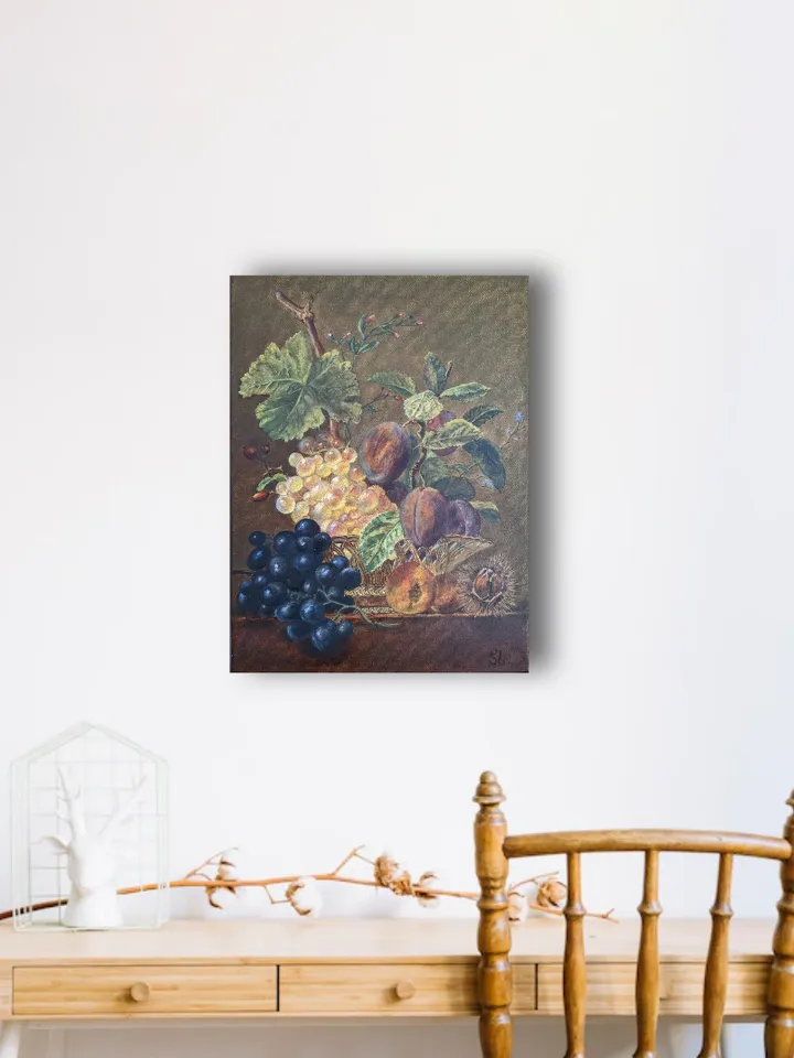 Still Life Oil Painting Grapes Chestnut Plums Reproduction Original Art 16x12 inches