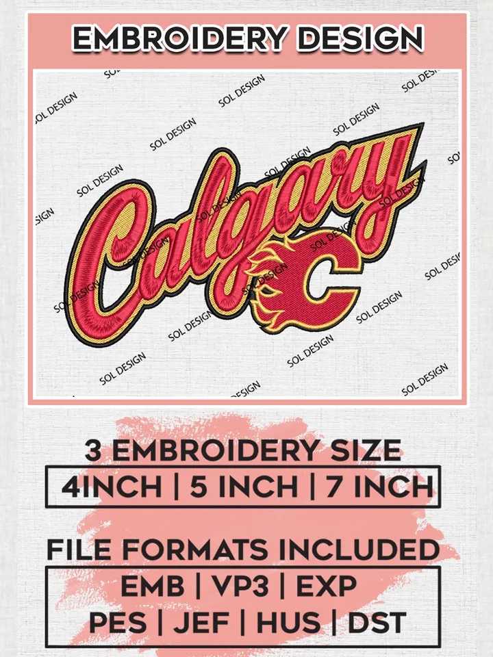 Calgary Flames Word Logo Embroidery Designs, NHL Calgary Flames Team Logo Embroidery, NHL Embroidery Designs, NHL Machine Embroidery Designs, Digital Download