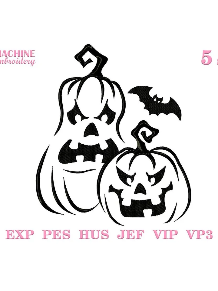 Halloween pumpkin machine embroidery pattern 5 size Halloween embroidery design, Spooky pumpkin embroidery pes instant download #R37