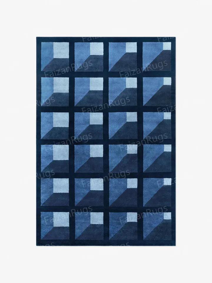 8x10 | Handcrafted Tufted Carpet | Blue-color Area rug | Wool Carpet | Living Room Bedroom Hall Dining Room Indoor Use Any Room 5x8,9x12