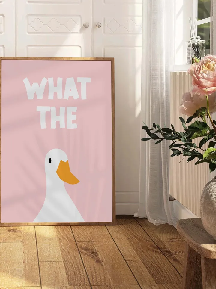 What the Duck Poster Funny Bathroom Wall Art Printable Duck Quote Digital Humor Sign Quirky Toilet Decor Instant Download Digital pink